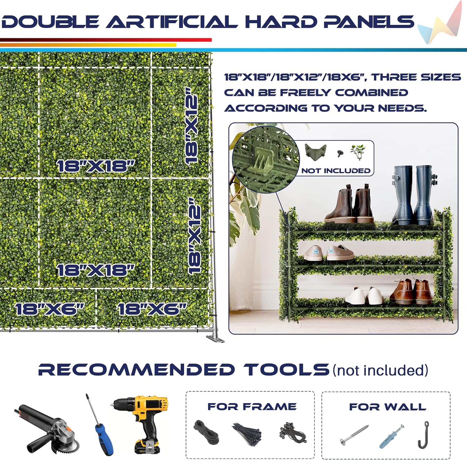 18 x 12 Artificial Double Sided Plant Panel with Hard Back