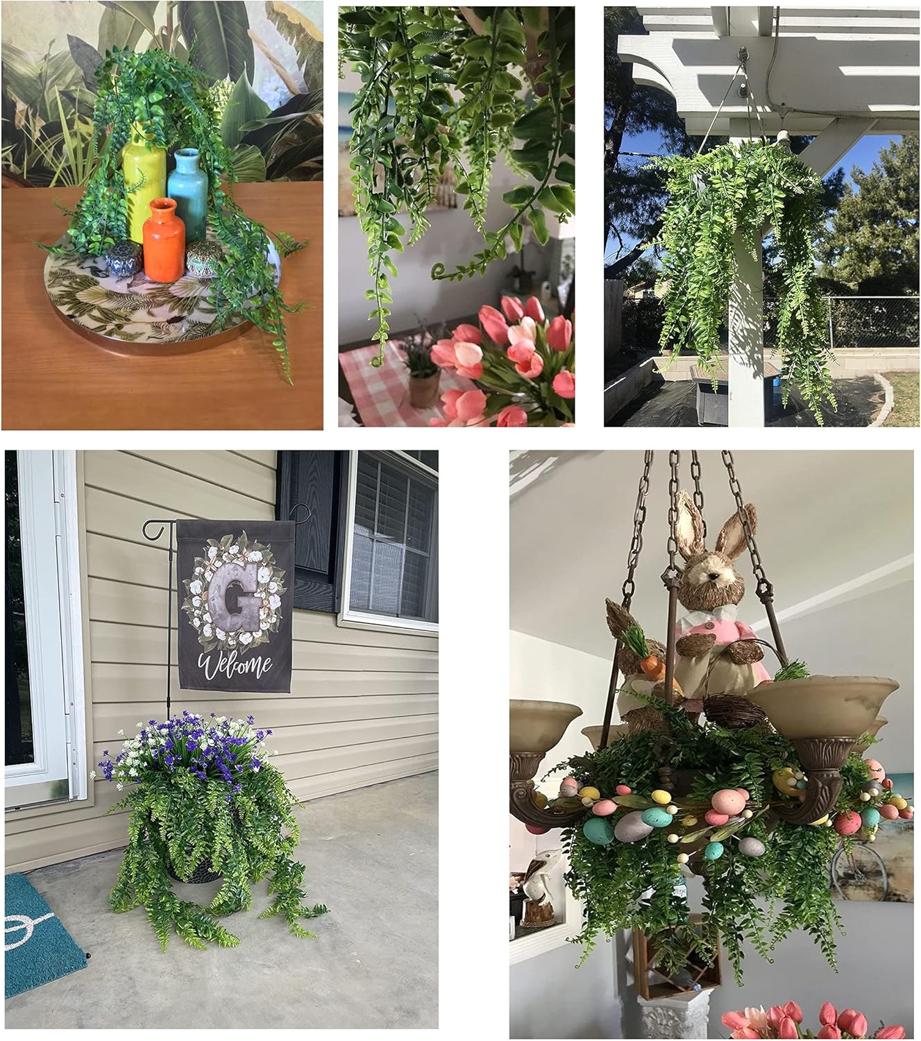 YYaaloa Artificial Hanging Plants 2-Pack Boston Fern Greeny Chain Decor