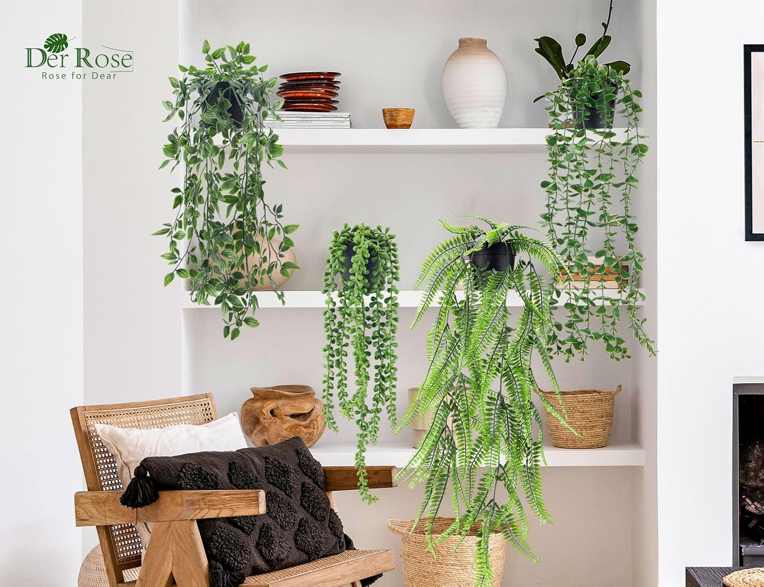 Der Rose 6 Pack Artificial Hanging Plants Decor