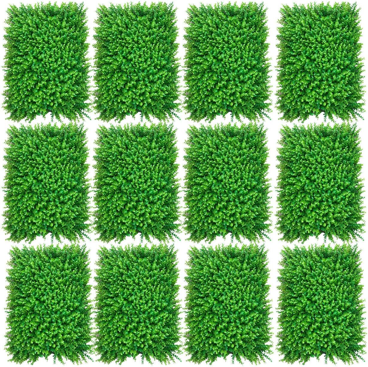 12pcs Green Wall Decor Panels with Lifelike Faux Grass