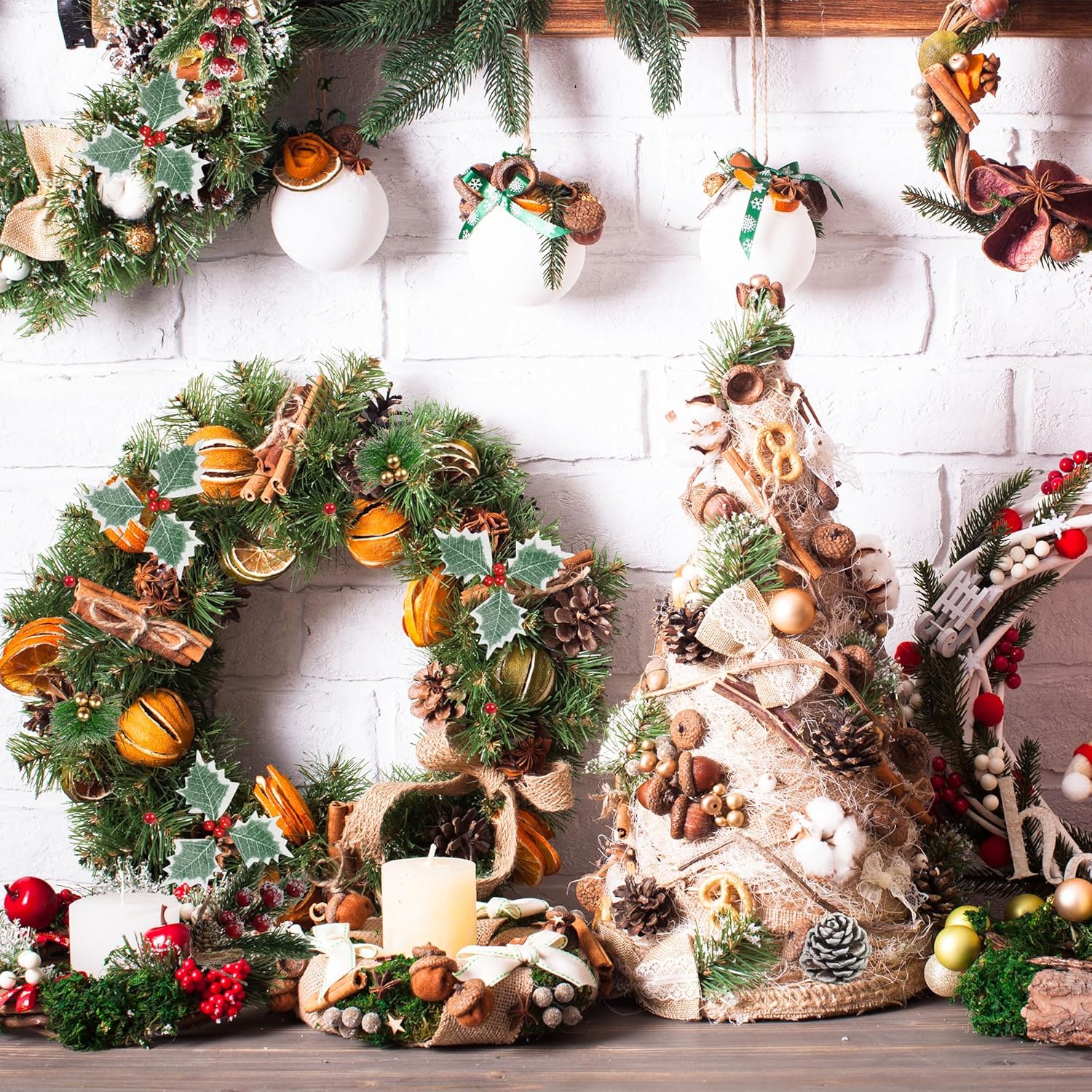 60 Pcs Artificial Green Pine Branches Set