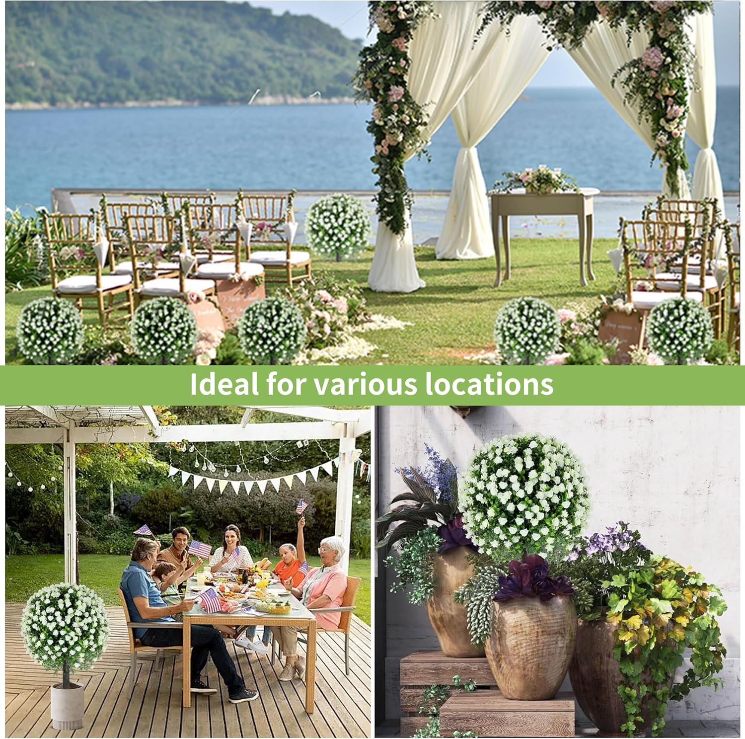 272 Inch Artificial White Rose Topiary Set of 2 with Spike
