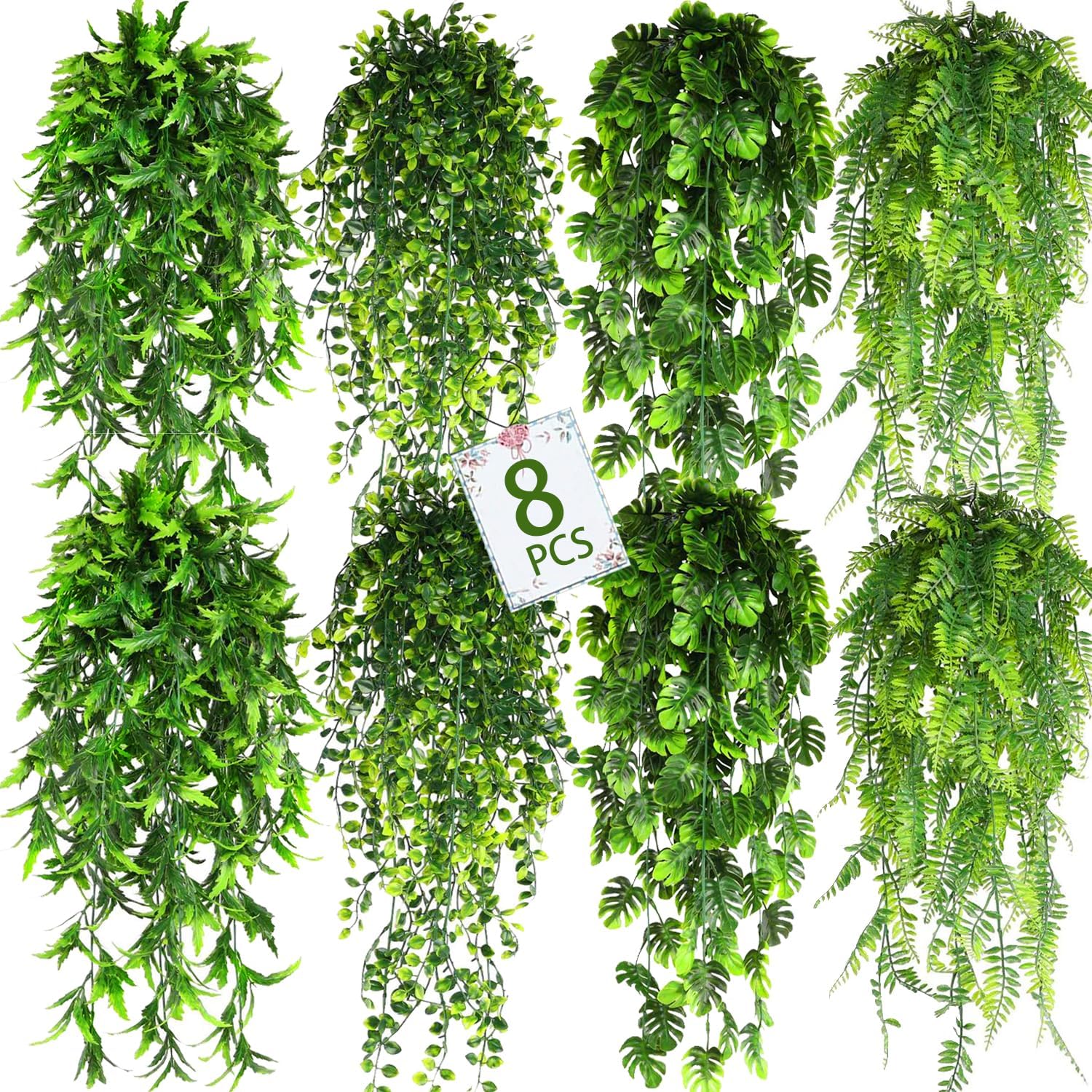 8 Pack Artificial Hanging Plants for Home Wall Garden Decor