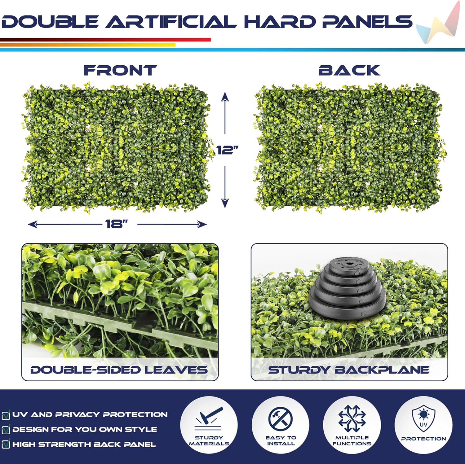 18 x 12 Artificial Double Sided Plant Panel with Hard Back