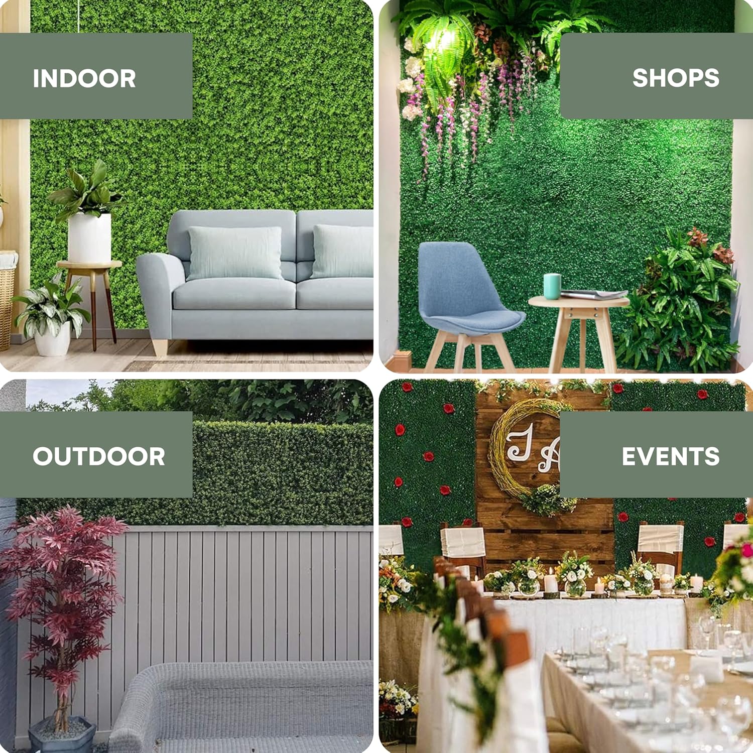 Flybold Greenery Wall Backdrop - 40x40x4 Inches Faux Boxwood Panels Pack of 3