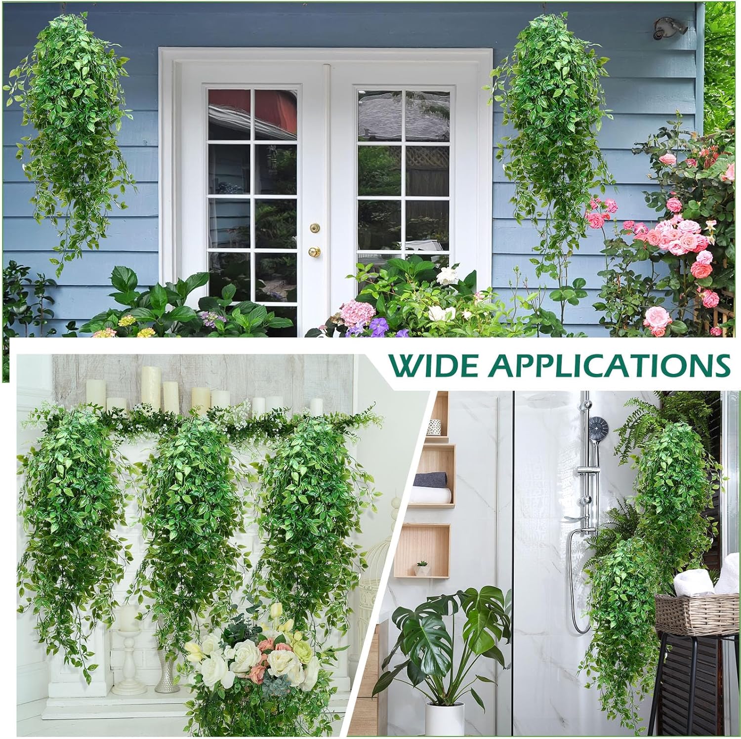 Hoteam 12 Pcs Artificial Hanging Plants Fake Ivy Vines with Green Leaves for Indoor Outdoor Walls Decor