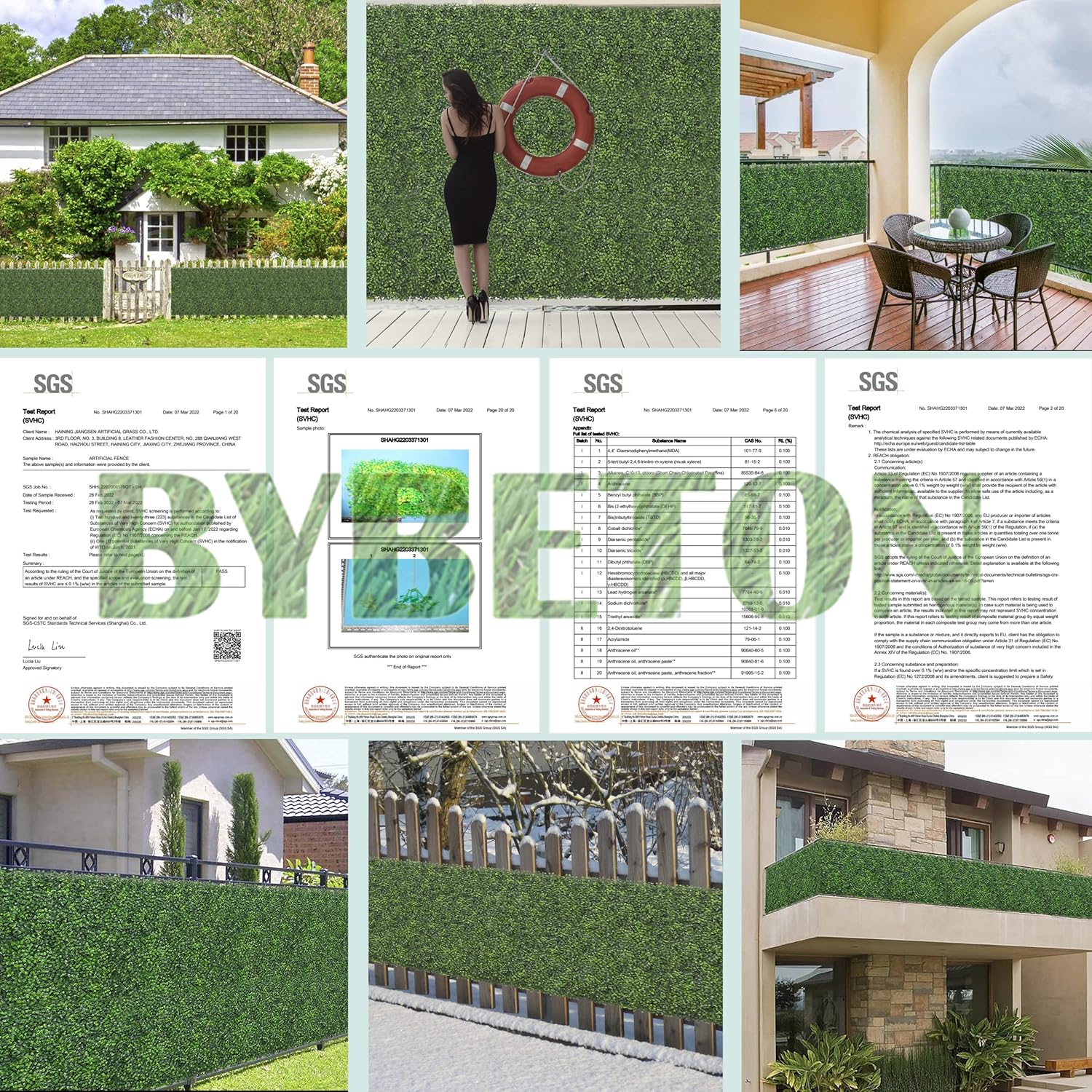 Bybeton Artificial Grass Wall Panels 10x10 16Pcs Boxwood Privacy Faux Green Wall Decor